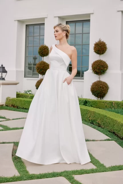 One Shoulder Satin A-Line Wedding Gown