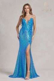 3D Floral Embellished Lace Up Gown - Image 2