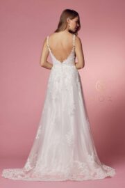 V-Neck Lace Trimmed Train A-Line Wedding Gown - Image 6