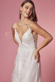 V-Neck Lace Trimmed Train A-Line Wedding Gown - Image 4