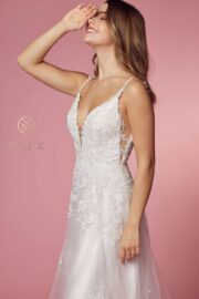 V-Neck Lace Trimmed Train A-Line Wedding Gown - Image 5