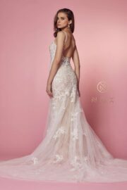 V-Neck Applique Tulle Train Wedding Gown - Image 6