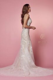 V-Neck Applique Tulle Train Wedding Gown - Image 4