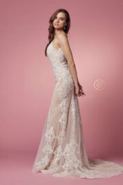 Sleeveless V-Neck Lace Bateau Wedding Gown - Image 3