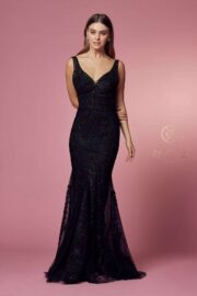 Full Sequined Tulle Embroidered Applique Thick Sraps V-back - Image 15