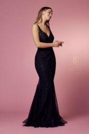 Full Sequined Tulle Embroidered Applique Thick Sraps V-back - Image 16