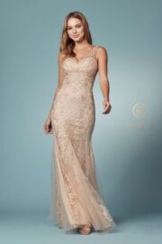 Full Sequined Tulle Embroidered Applique Thick Sraps V-back - Image 10