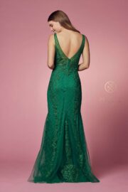 Full Sequined Tulle Embroidered Applique Thick Sraps V-back - Image 6