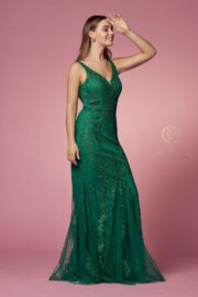 Full Sequined Tulle Embroidered Applique Thick Sraps V-back - Image 5