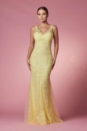 Full Sequined Tulle Embroidered Applique Thick Sraps V-back - Image 7