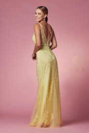 Full Sequined Tulle Embroidered Applique Thick Sraps V-back - Image 9