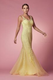 Full Sequined Tulle Embroidered Applique Thick Sraps V-back - Image 8