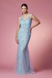 Full Sequined Tulle Embroidered Applique Thick Sraps V-back - Image 13