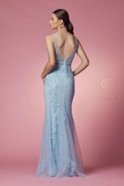 Full Sequined Tulle Embroidered Applique Thick Sraps V-back - Image 14