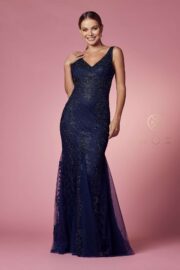 Full Sequined Tulle Embroidered Applique Thick Sraps V-back