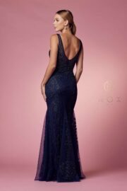 Full Sequined Tulle Embroidered Applique Thick Sraps V-back - Image 3