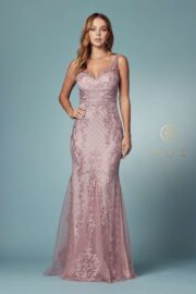 Full Sequined Tulle Embroidered Applique Thick Sraps V-back - Image 18