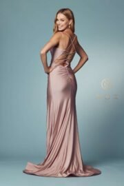 Satin Scoop Neck Gown with Slit - Image 8