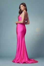 Satin Scoop Neck Gown with Slit - Image 2