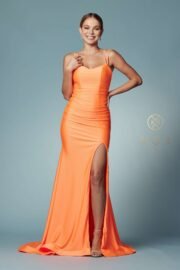 Satin Scoop Neck Gown with Slit - Image 11
