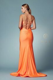 Satin Scoop Neck Gown with Slit - Image 12