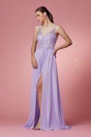 Embroidered A-Line Gown With Side Slit - Image 3