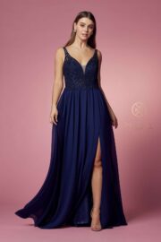 Embroidered A-Line Gown With Side Slit - Image 4