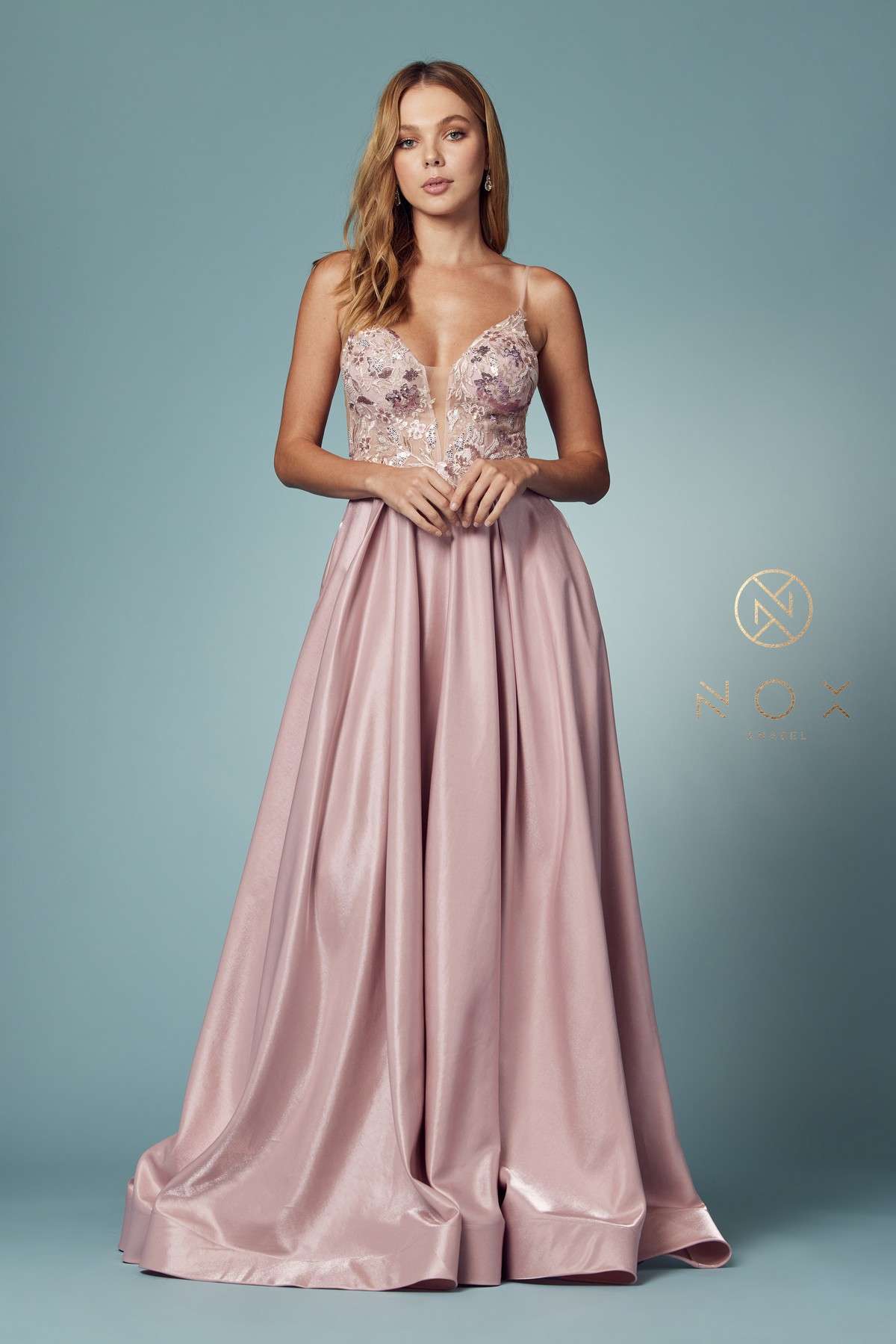 0006805_sleeveless-a-line-illusion-satin-gown.jpeg Sleeveless A-line Illusion Satin Gown - Image 1