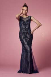 Fitted Illusion Neckline Floral Appliqued Wedding Gown - Image 2