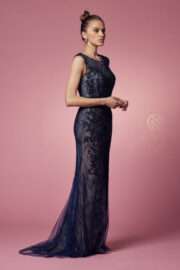 Fitted Illusion Neckline Floral Appliqued Wedding Gown - Image 3
