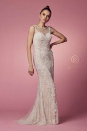 Fitted Illusion Neckline Floral Appliqued Wedding Gown - Image 4