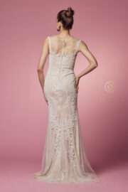 Fitted Illusion Neckline Floral Appliqued Wedding Gown - Image 5