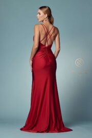 Plunging Neckline Fitted Crisscross Back Dress - Image 3
