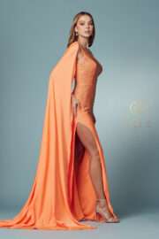 Rhinestone Embellished Gown with Cape - Image 11