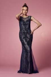 Fitted Illusion Neckline Floral Appliqued Wedding Gown - Image 6
