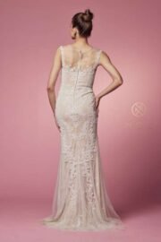 Fitted Illusion Neckline Floral Appliqued Wedding Gown - Image 5