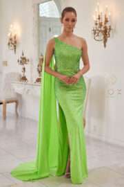 Rhinestone Embellished Gown with Cape - Image 2