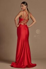 Satin Scoop Neck Gown with Slit - Image 16