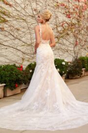 V-Neck Applique Tulle Train Wedding Gown - Image 5