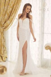 Full bodice Beadwork Embroidered details Strapless Gown with Slit