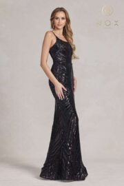 One-Shoulder Pattern Sequin Mermaid Gown - Image 8