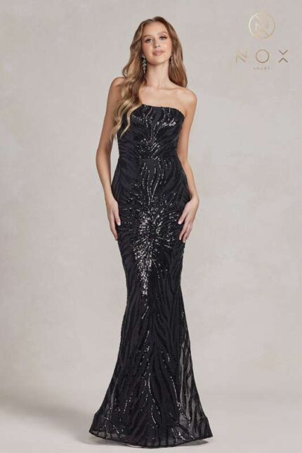 One-Shoulder Pattern Sequin Mermaid Gown