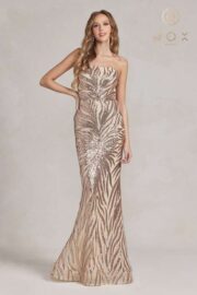 One-Shoulder Pattern Sequin Mermaid Gown - Image 4