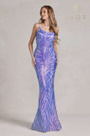 One-Shoulder Pattern Sequin Mermaid Gown - Image 2