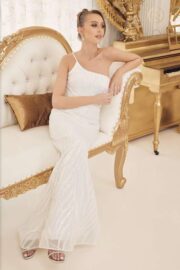 One-Shoulder Pattern Sequin Mermaid Gown - Image 5