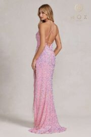 Fully Sequin Sleeveless Gown with Fringed Slit - Image 2