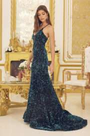 Glimmering Sequins Plunging V-neckline and Illusion inset - lace-up back - Image 4