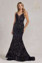 Glimmering Sequins Plunging V-neckline and Illusion inset - lace-up back - Image 6