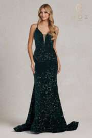 Glimmering Sequins Plunging V-neckline and Illusion inset - lace-up back