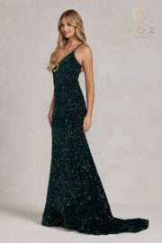 Glimmering Sequins Plunging V-neckline and Illusion inset - lace-up back - Image 2